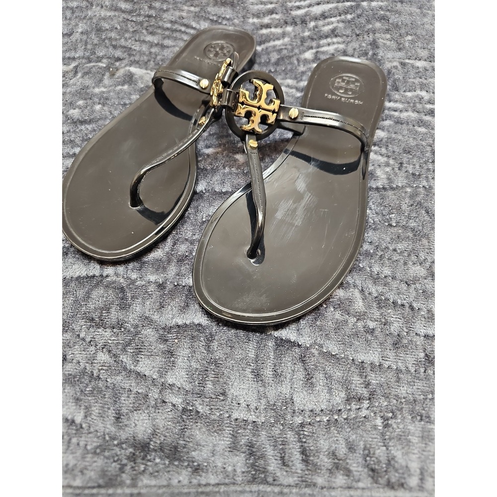 Tory Burch Mini Miller Women's Flat Thong Jelly Sandals - Black, US 6